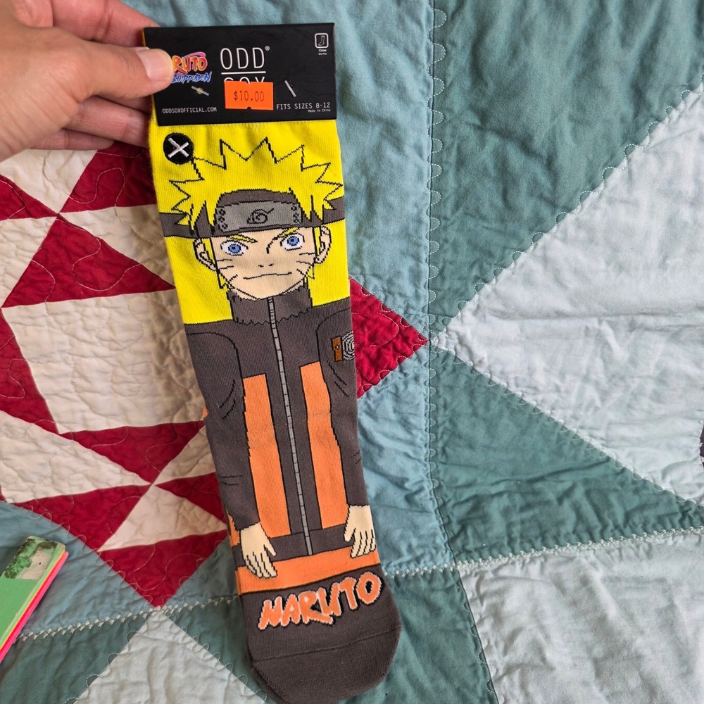 Odd Sox Naruto Shippuden Naruto Uzumaki Crew Socks Mens Size 8-12 Yellow Orange
